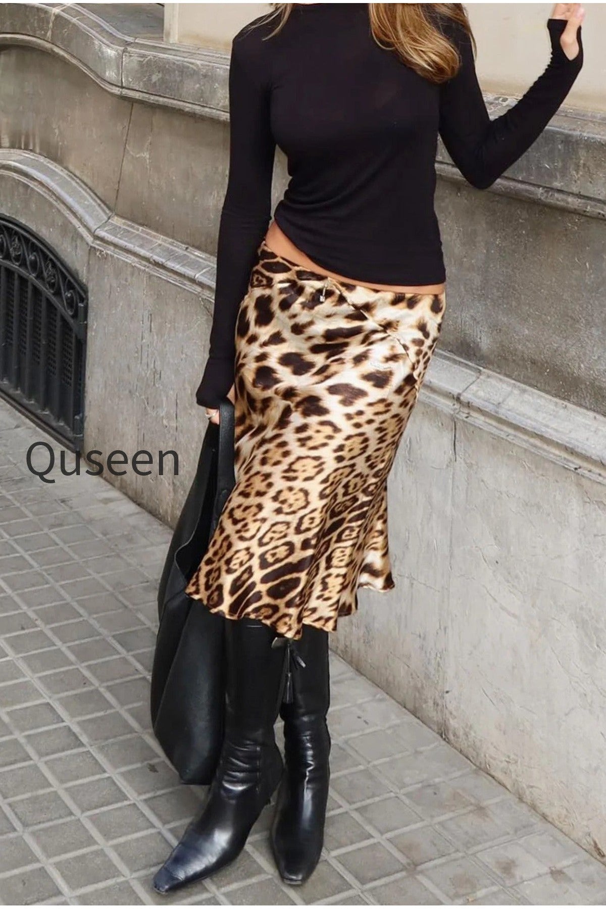 Leopard-Print Satin Midi Skirt