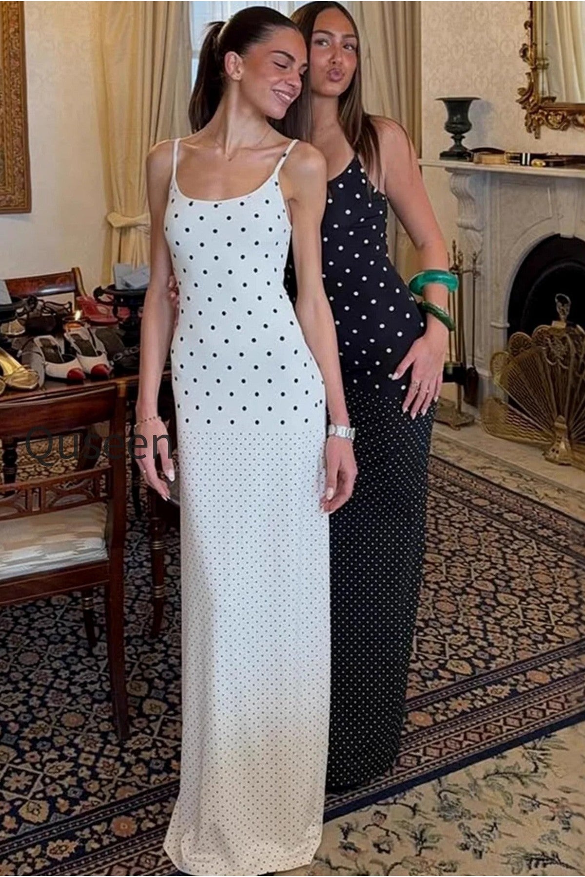 Polka Dot Cami Bodycon Slim Maxi Dress