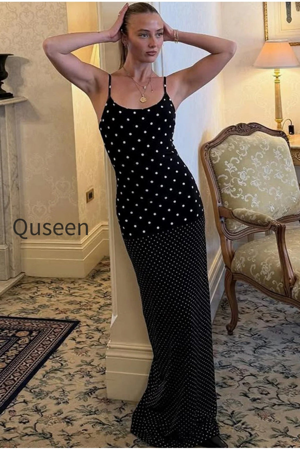 Polka Dot Cami Bodycon Slim Maxi Dress