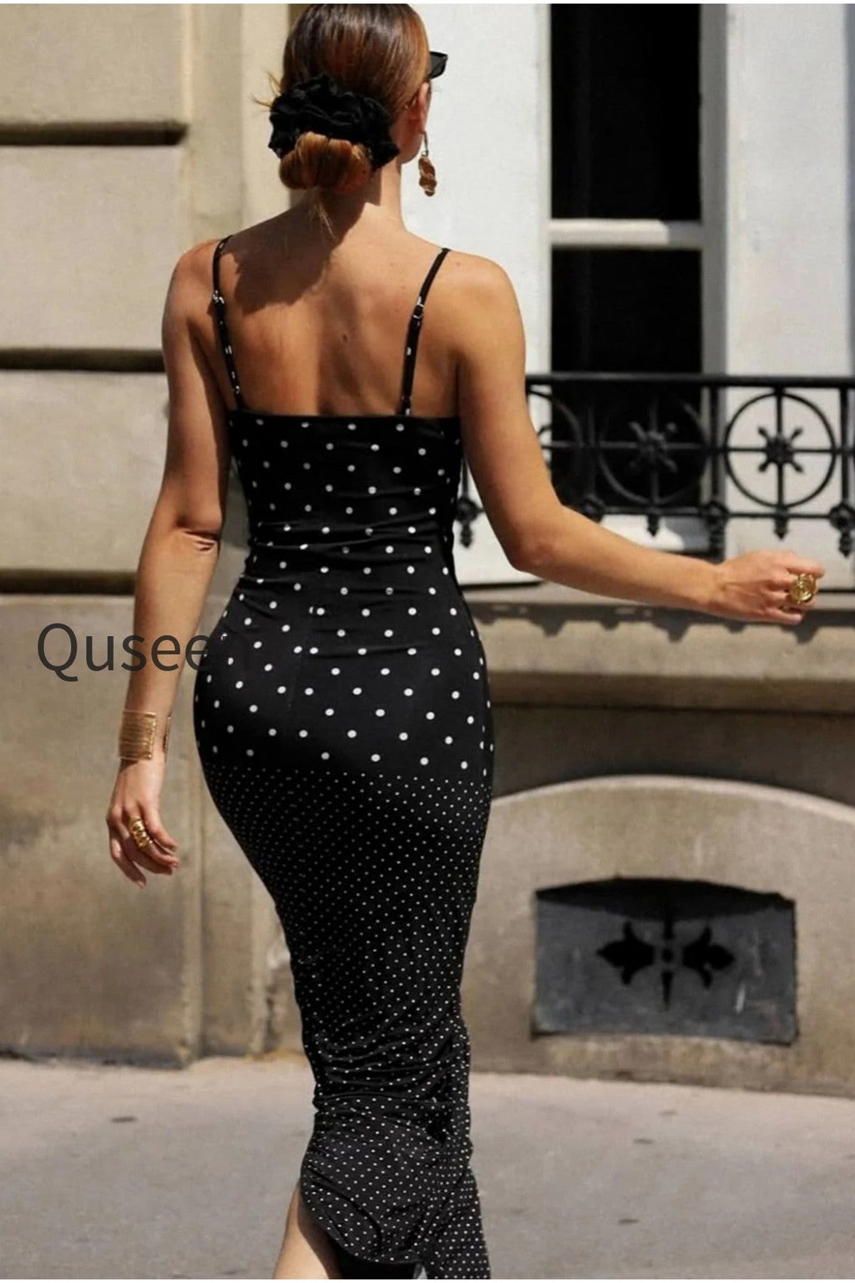 Polka Dot Cami Bodycon Slim Maxi Dress