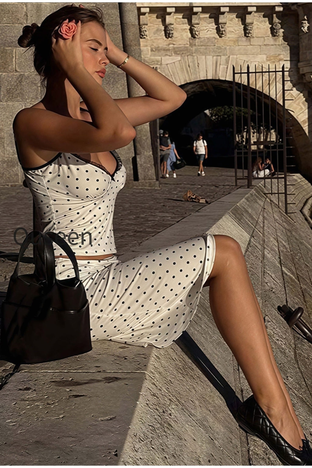 Sexy Polka Dot Cami Fitted Skirt Set
