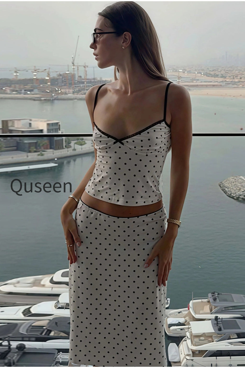 Sexy Polka Dot Cami Fitted Skirt Set