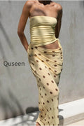Sexy Strapless Polka Dot Patchwork Slim Maxi Dress