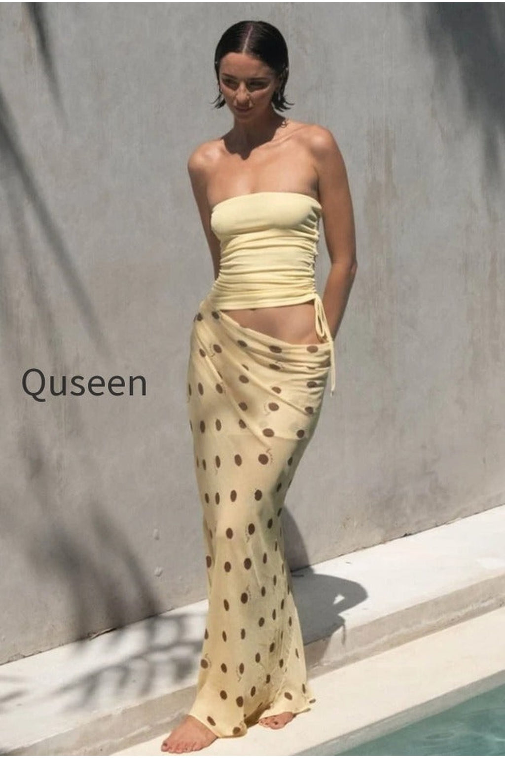 Sexy Strapless Polka Dot Patchwork Slim Maxi Dress