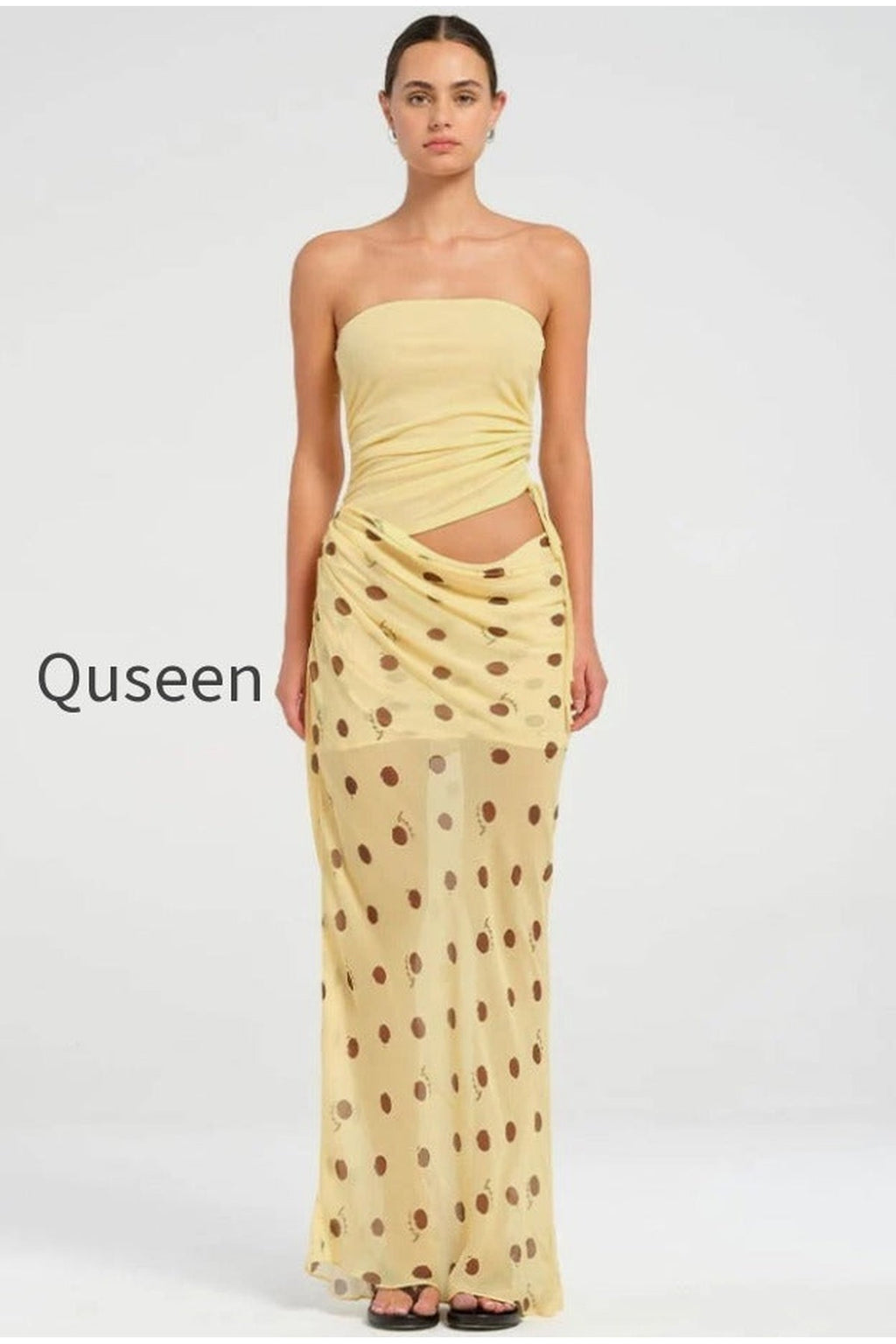 Sexy Strapless Polka Dot Patchwork Slim Maxi Dress