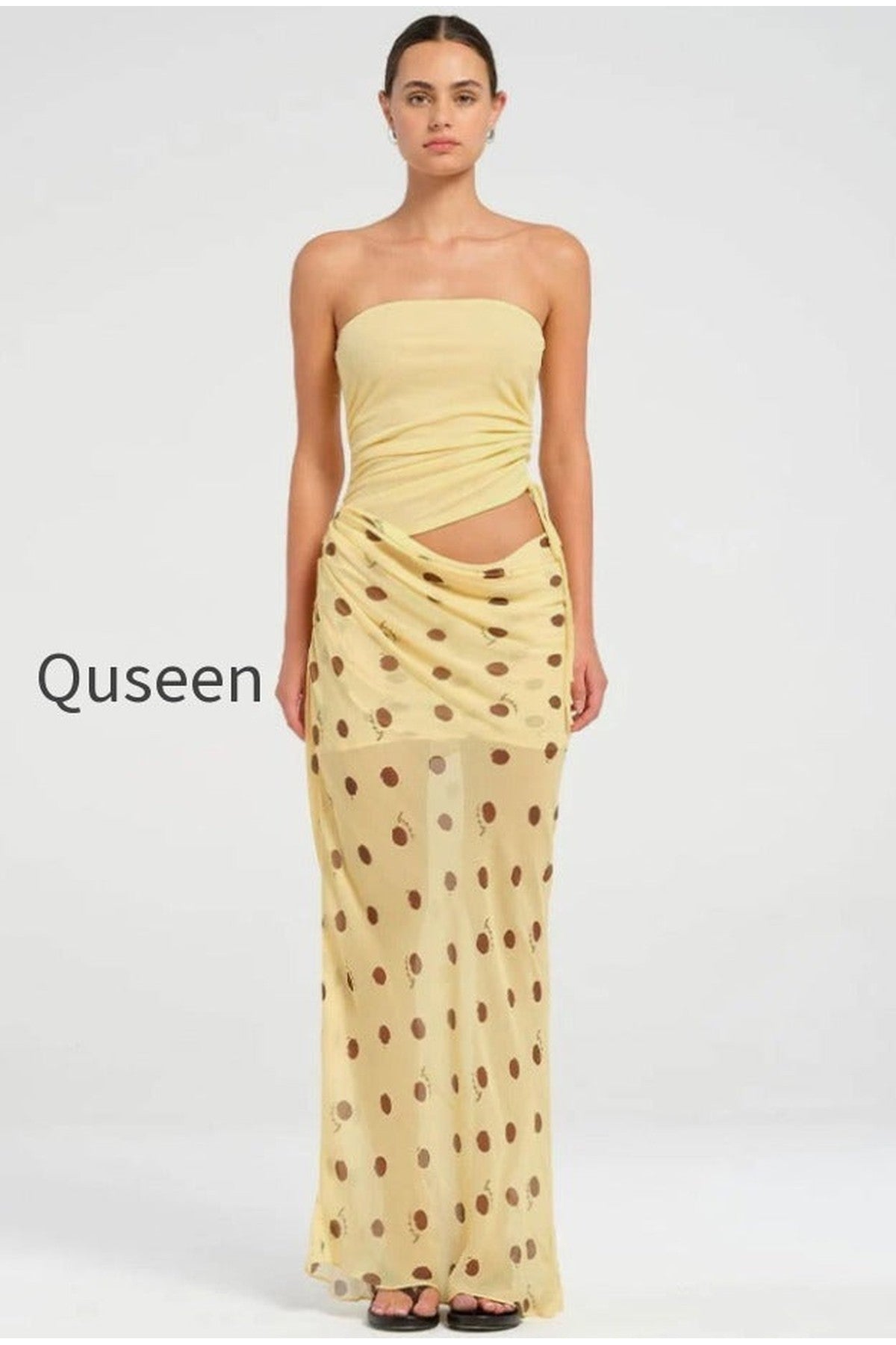 Sexy Strapless Polka Dot Patchwork Slim Maxi Dress