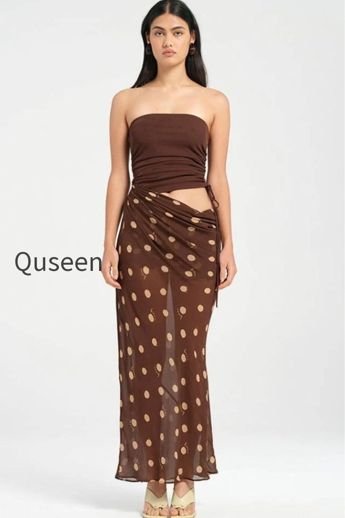 Sexy Strapless Polka Dot Patchwork Slim Maxi Dress