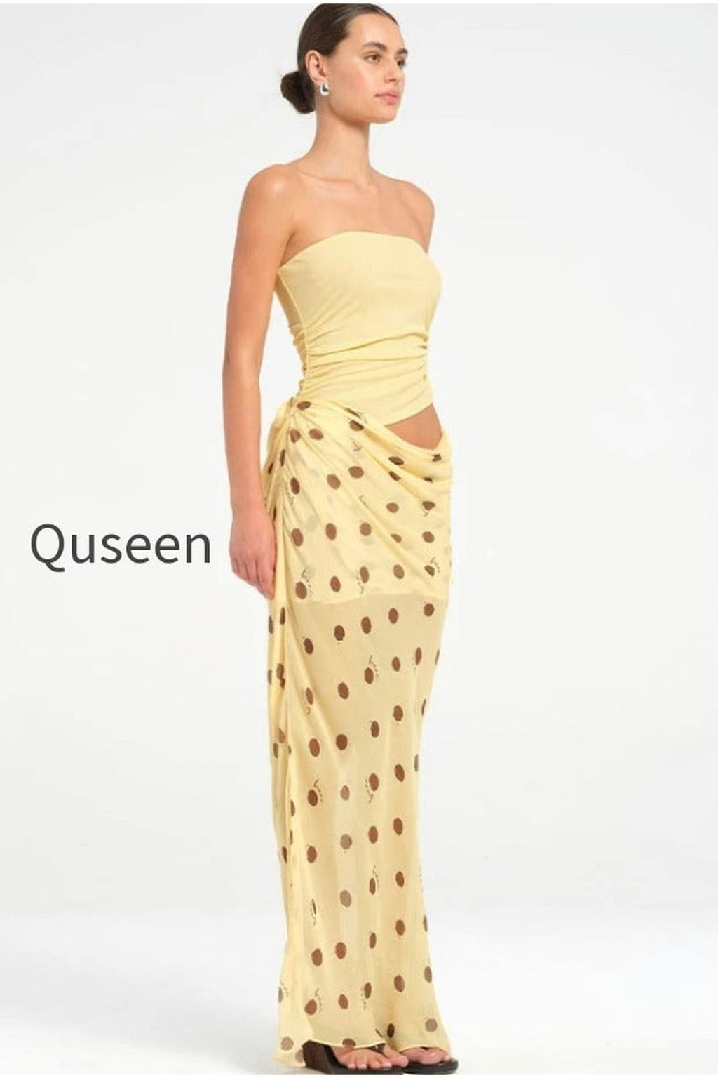 Sexy Strapless Polka Dot Patchwork Slim Maxi Dress