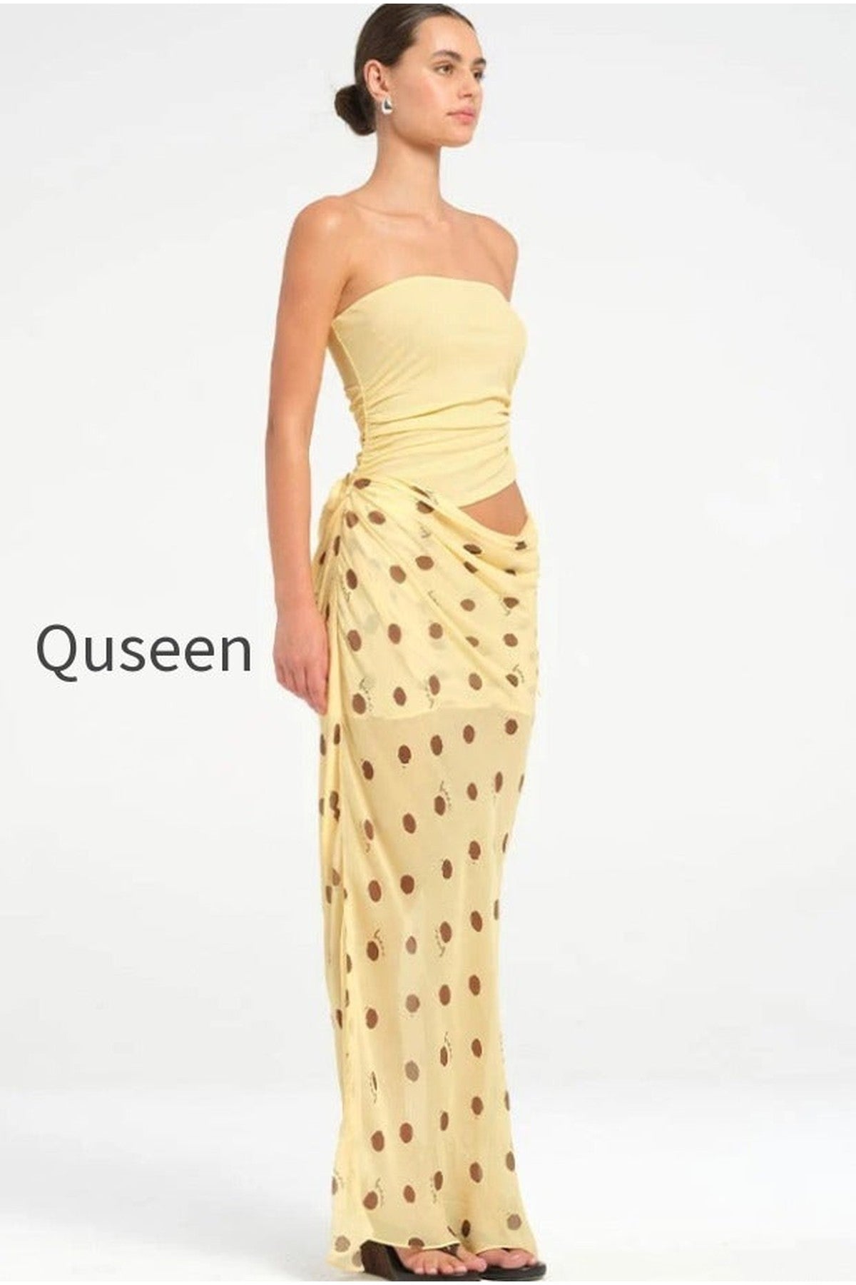 Sexy Strapless Polka Dot Patchwork Slim Maxi Dress