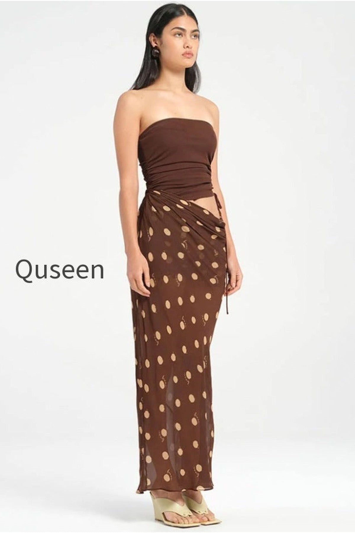 Sexy Strapless Polka Dot Patchwork Slim Maxi Dress