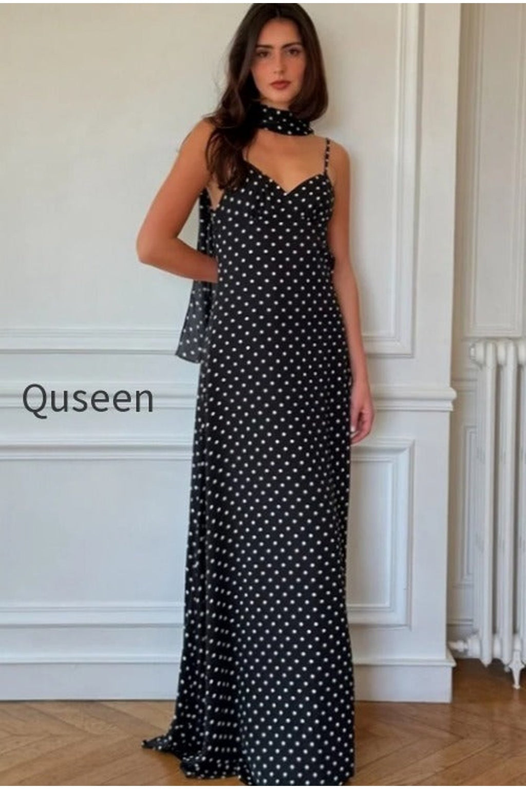 Polka Dot Sexy V Neck Cami Backless Maxi Dress