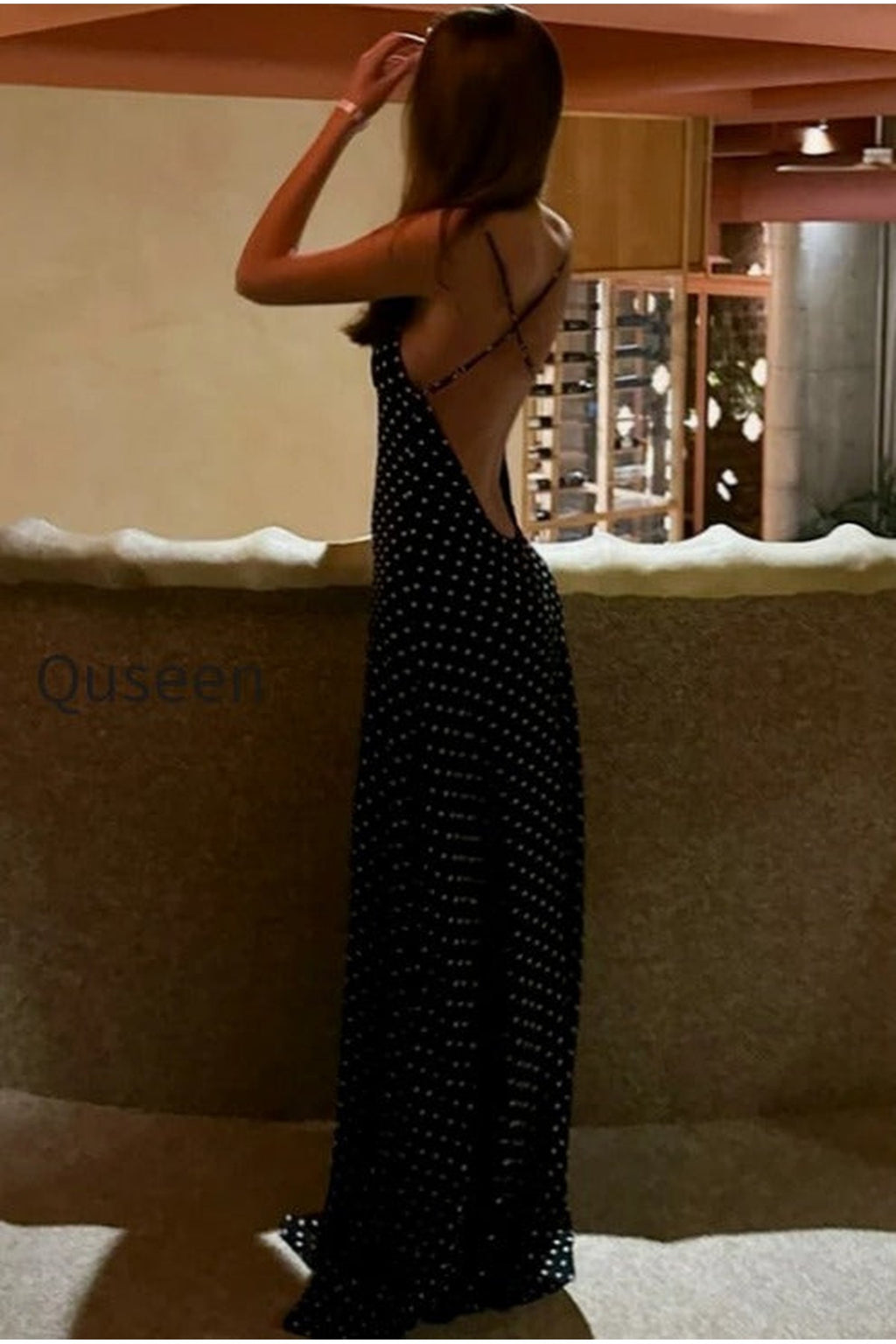 Polka Dot Sexy V Neck Cami Backless Maxi Dress