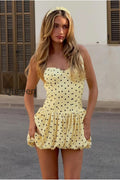 Polka Dot Sash Halter Tulip Mini Dress