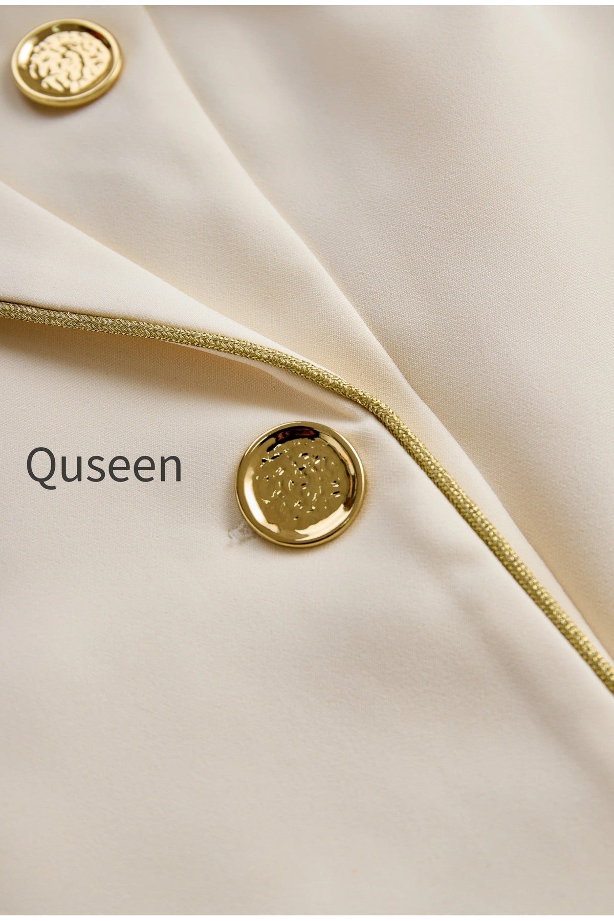 White Sleeveless Blazer Romper With Gold Trim