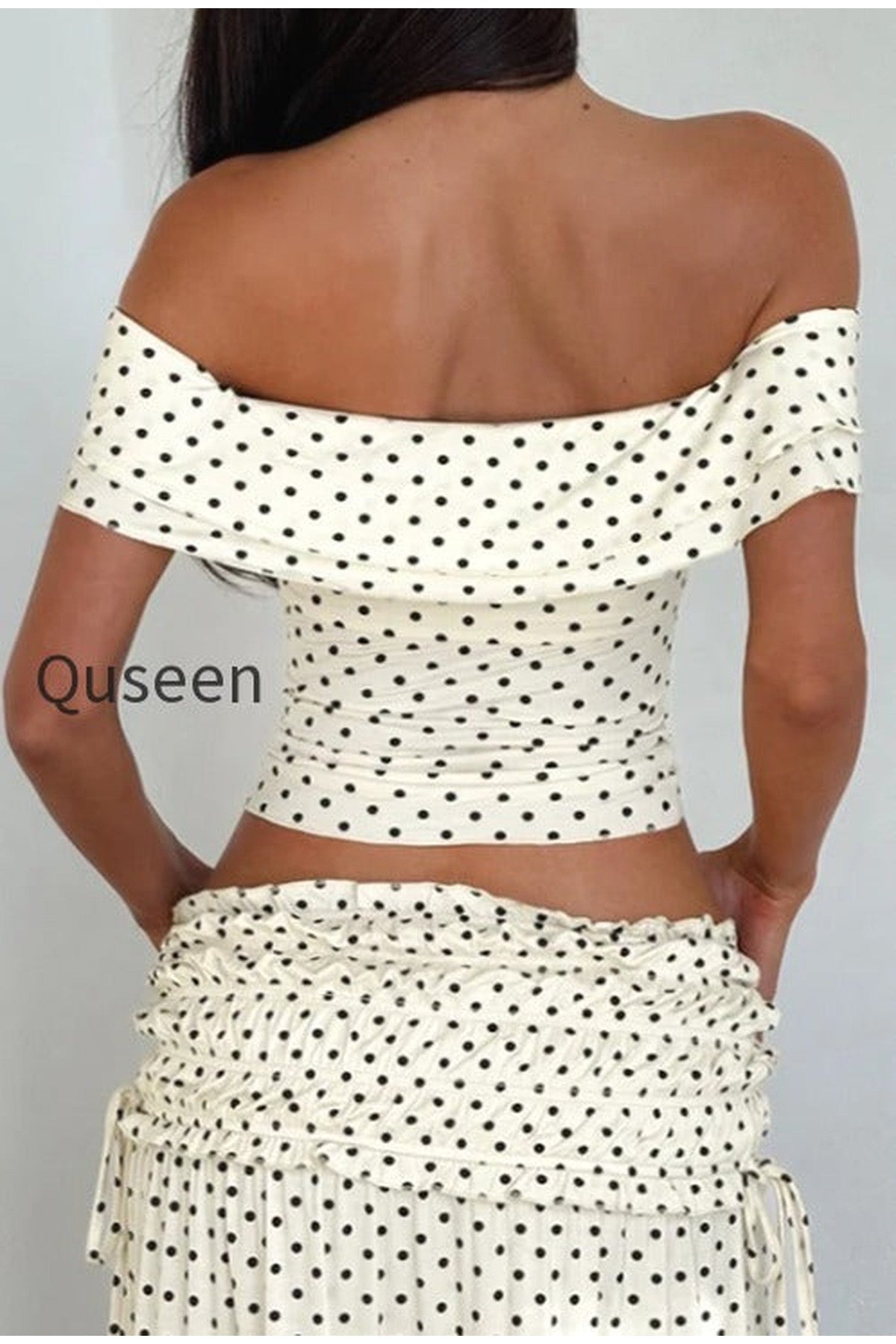 Polka Dot Strapless Side Bow Maxi Skirt Set