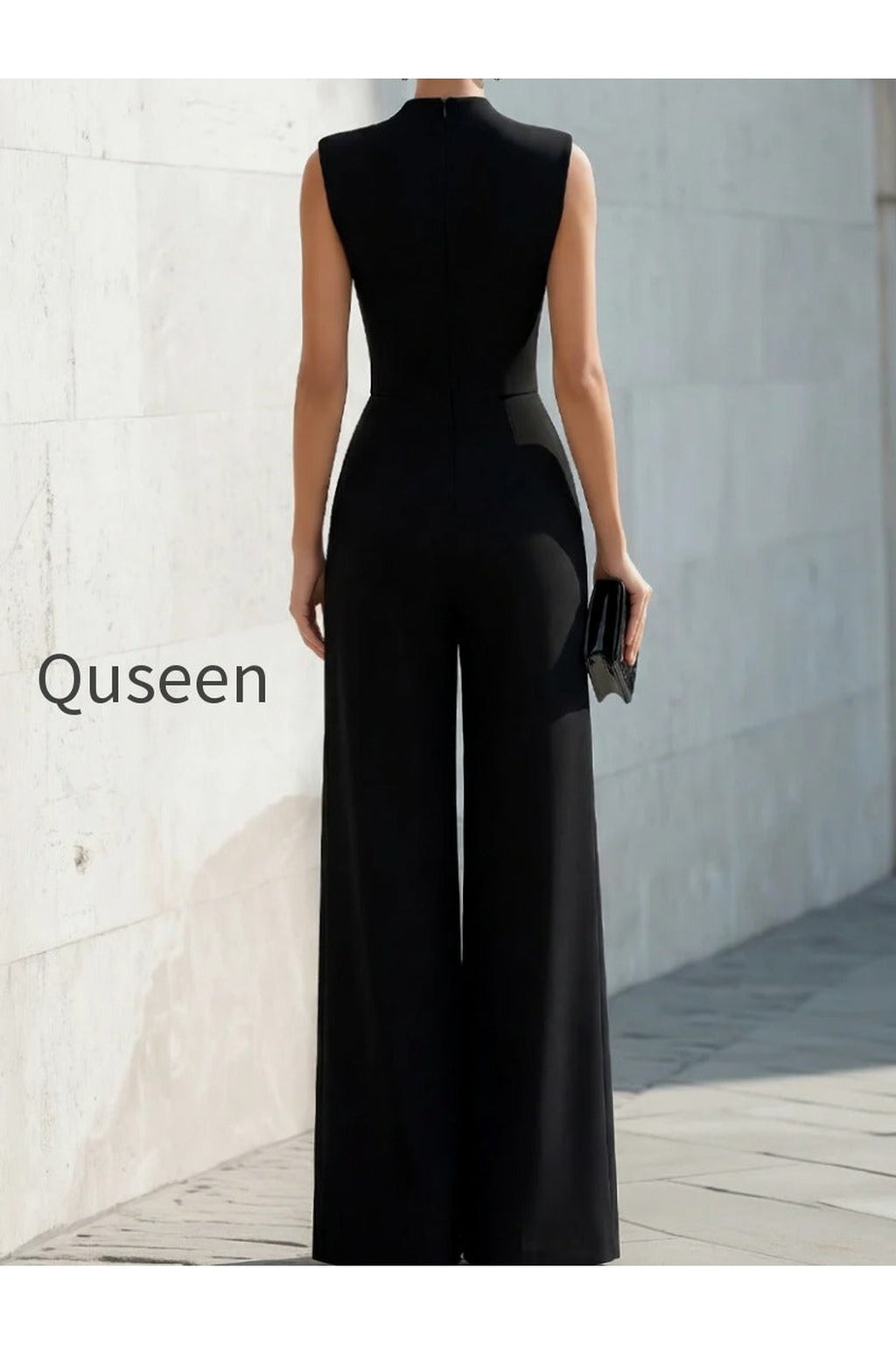 High-Neck Contrast Panel Wide-Leg Jumpsuit
