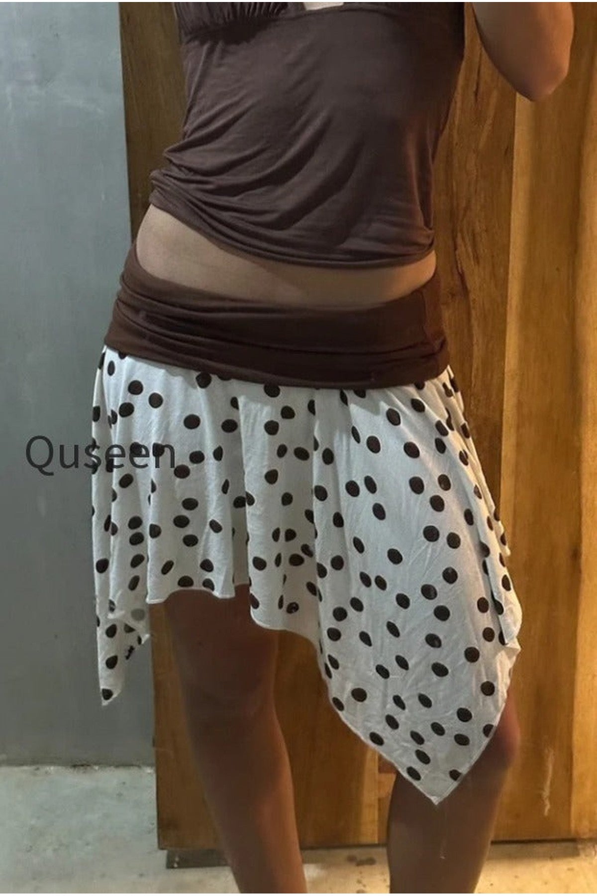 Polka Dot Color Block Sexy Slim Asymmetrical Mini Skirt