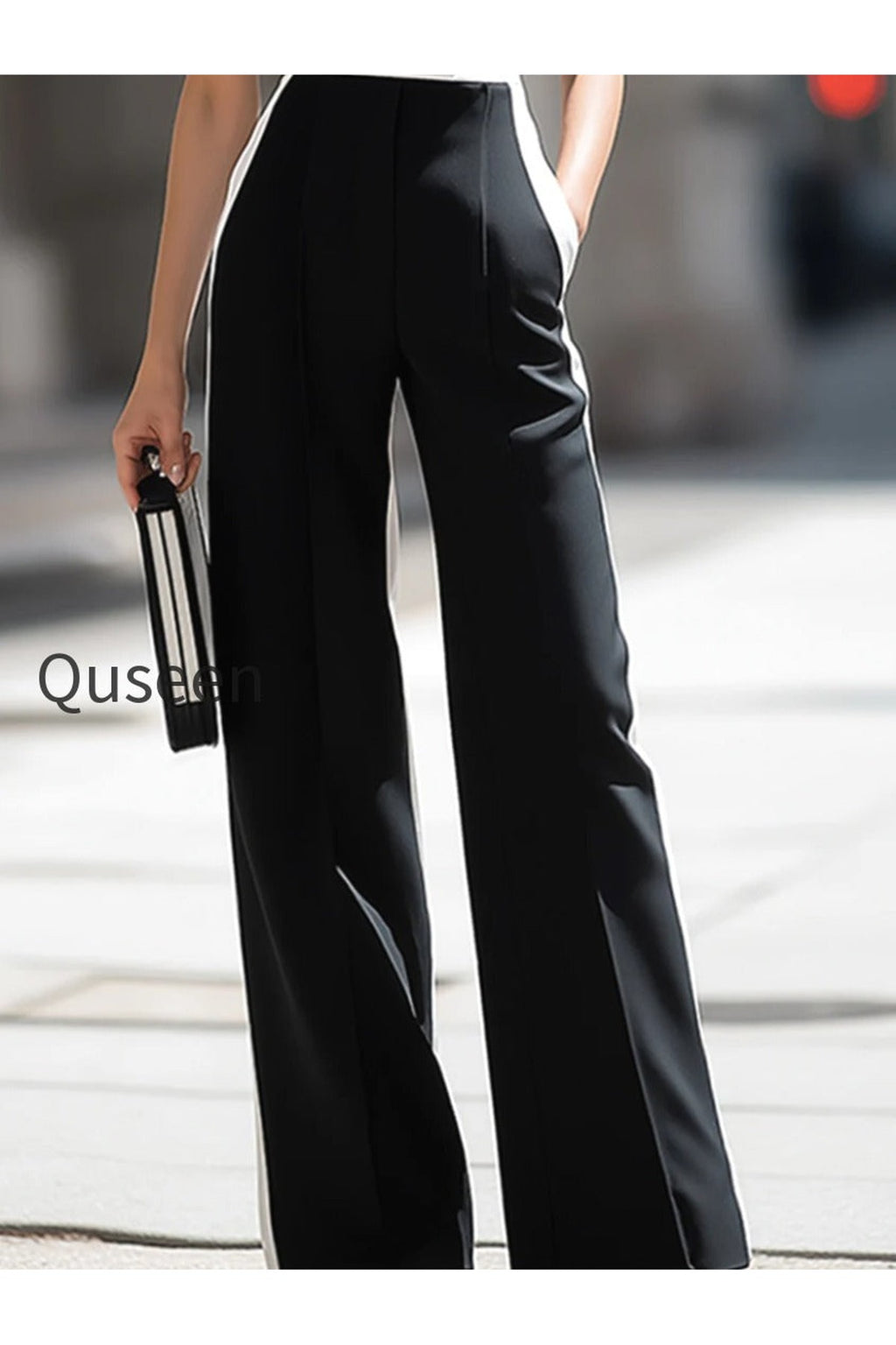 Off-Shoulder Contrast Trim Tailored Wide-Leg Jumpsuit