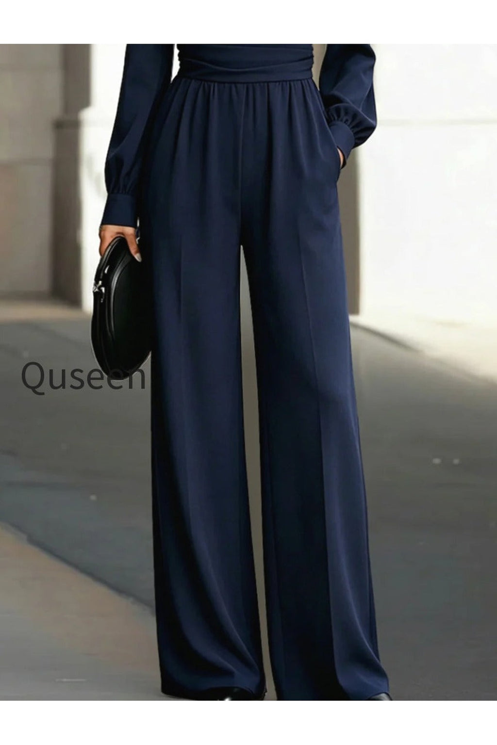 Draped V-Neck Long-Sleeve Wide-Leg Jumpsuit