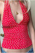 V Neck Heart Polka Dot Cami Top