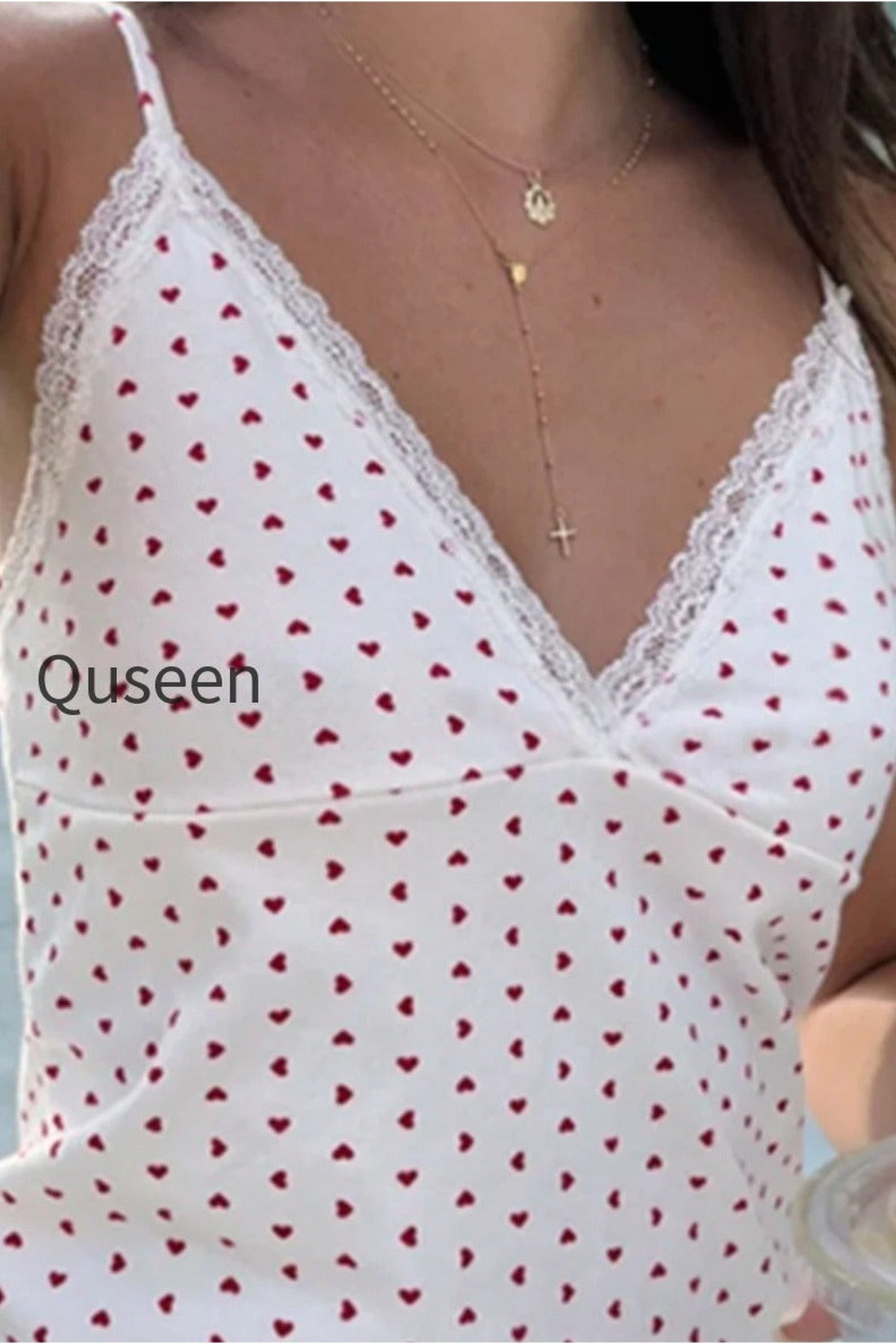 V Neck Heart Polka Dot Cami Top