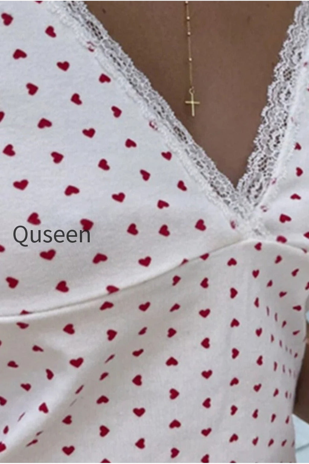 V Neck Heart Polka Dot Cami Top