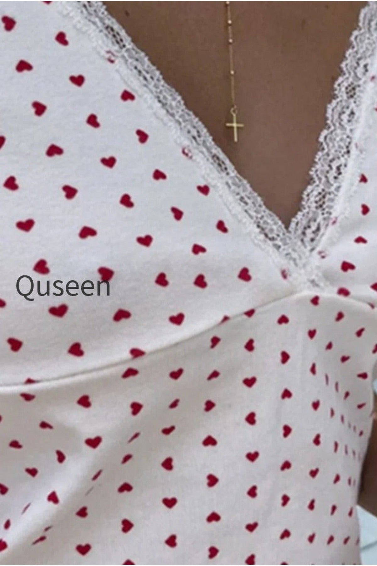 V Neck Heart Polka Dot Cami Top