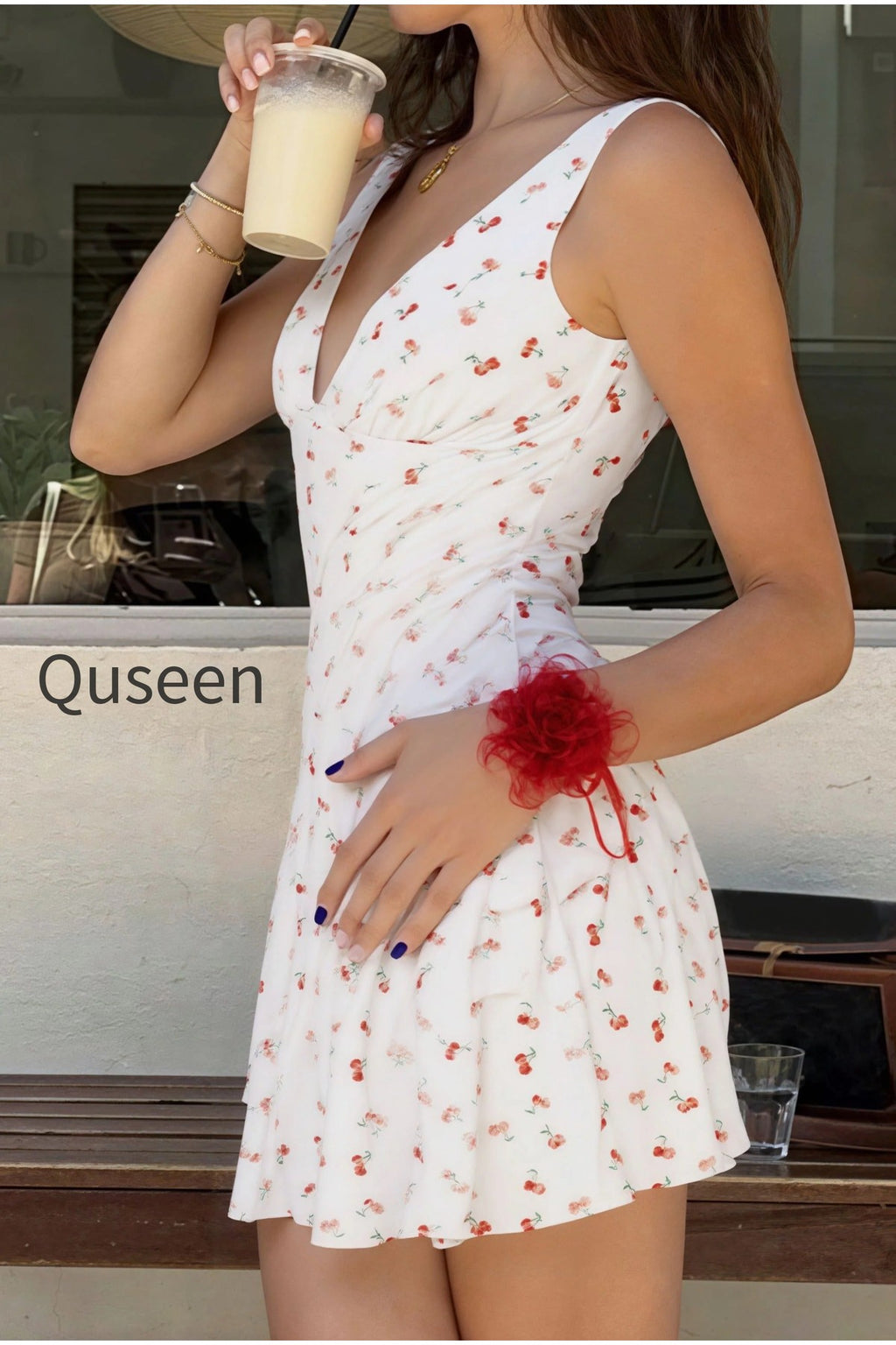Romantic Pastoral Floral Print V Neck Mini Dress