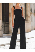 Black Pinstripe Suspender Wide-Leg Jumpsuit