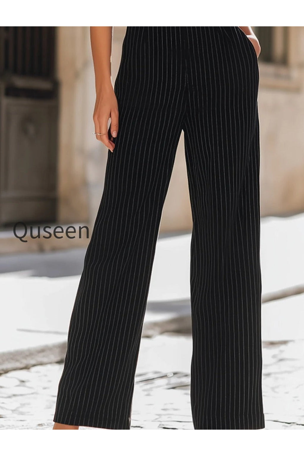 Black Pinstripe Suspender Wide-Leg Jumpsuit