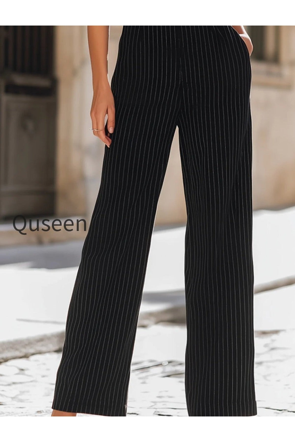Black Pinstripe Suspender Wide-Leg Jumpsuit
