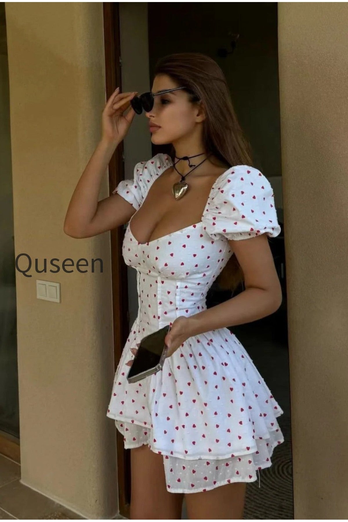Sweet Tie Waist Ruffle Tier Puff Sleeve Mini Dress