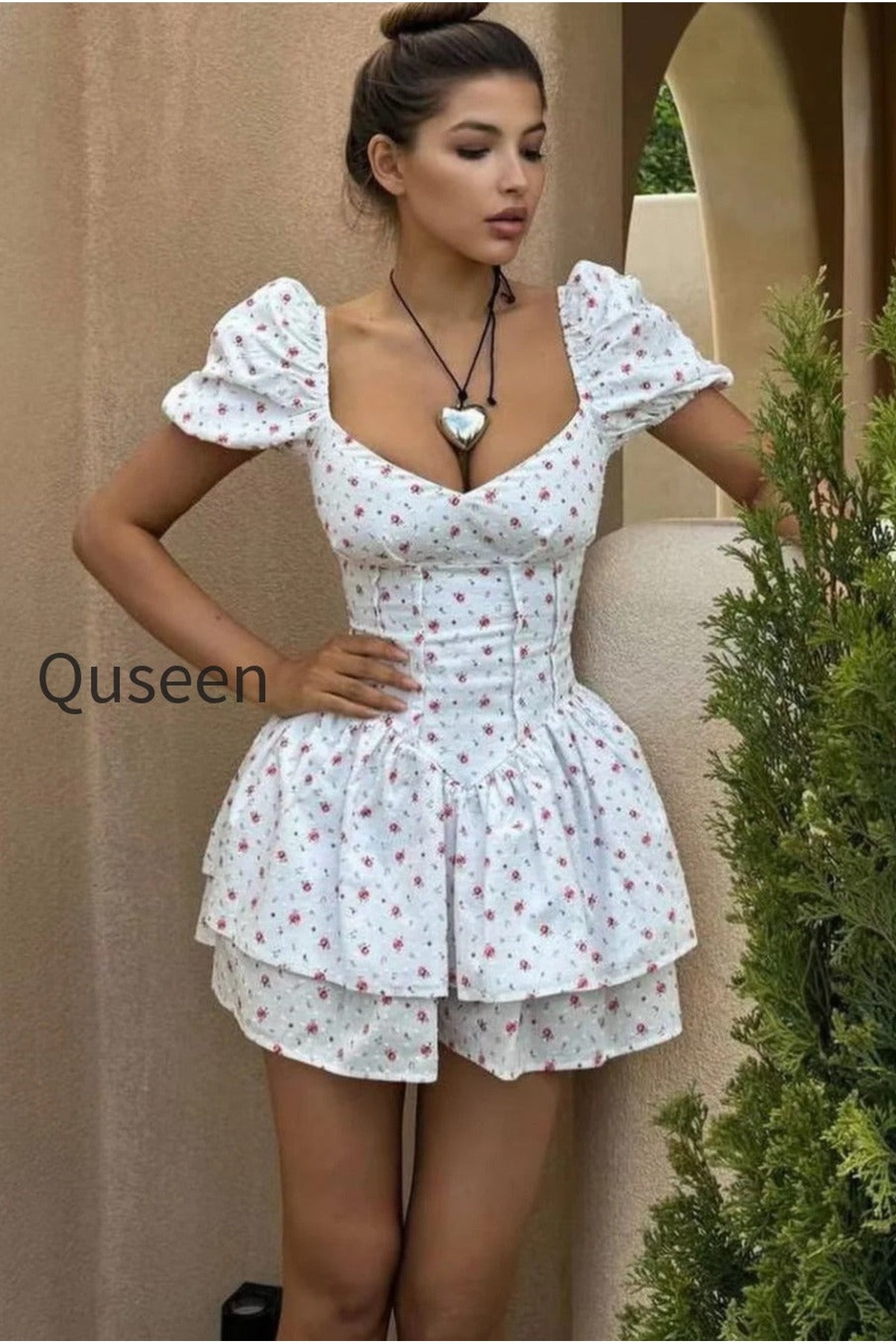 Sweet Tie Waist Ruffle Tier Puff Sleeve Mini Dress