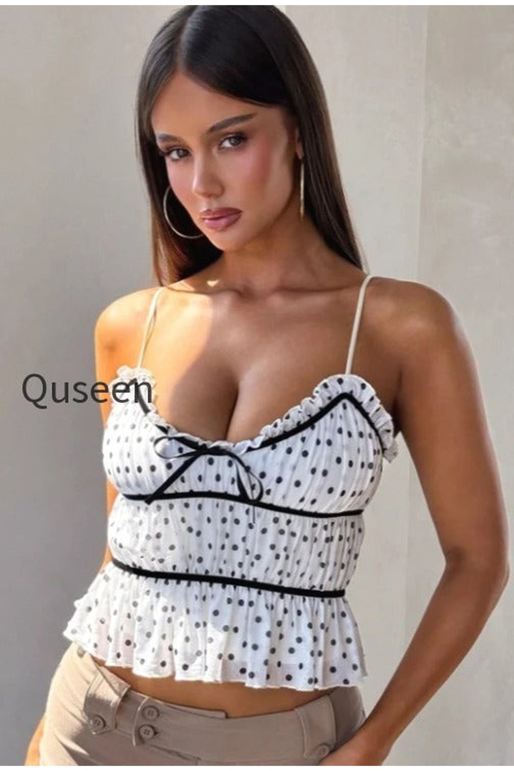Polka Dot Mesh Low Cut Sexy Cami Top