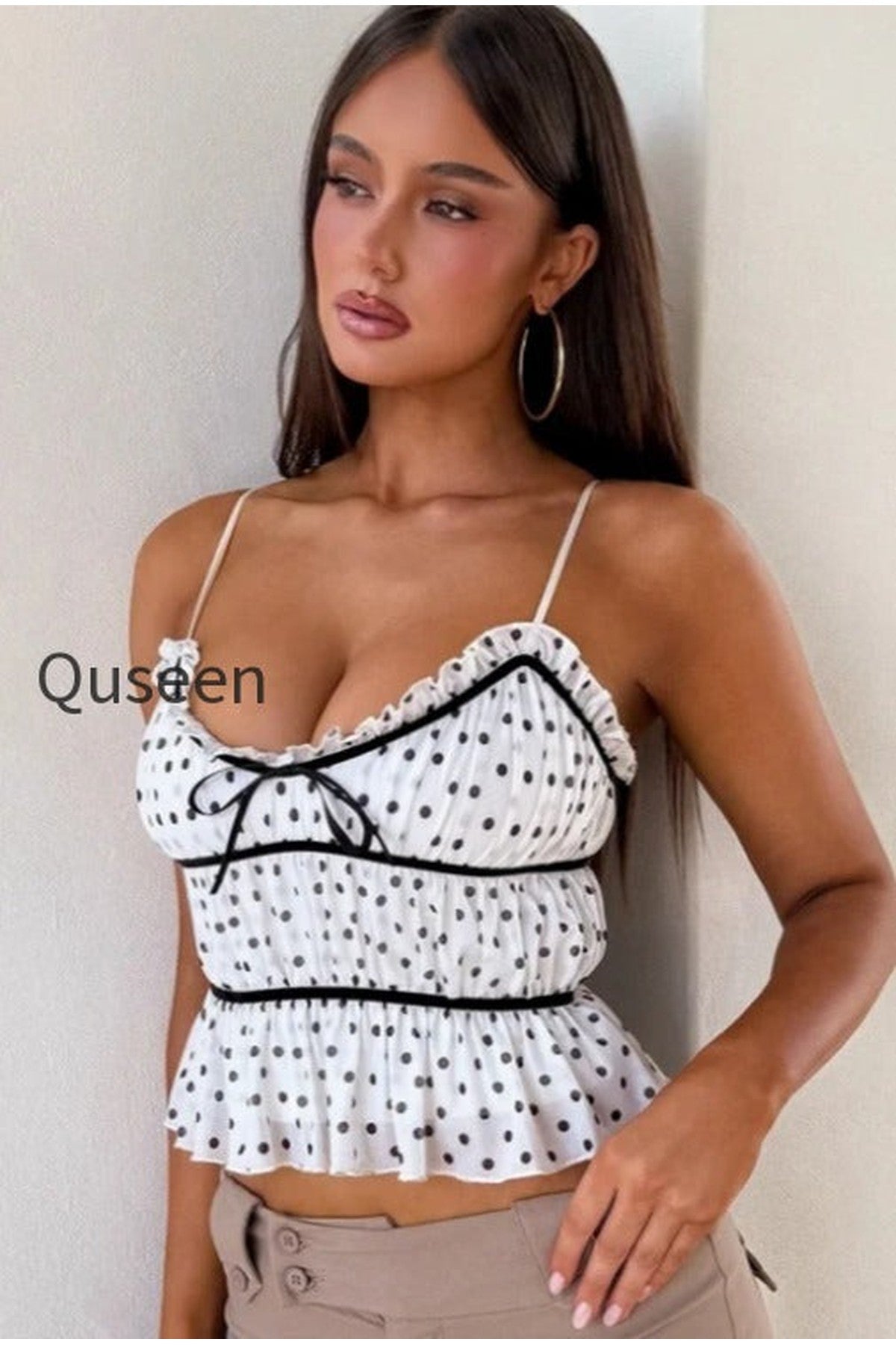 Polka Dot Mesh Low Cut Sexy Cami Top