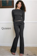 Polka Dot Vintage Off-Shoulder Long Sleeve Flare Two Piece Set