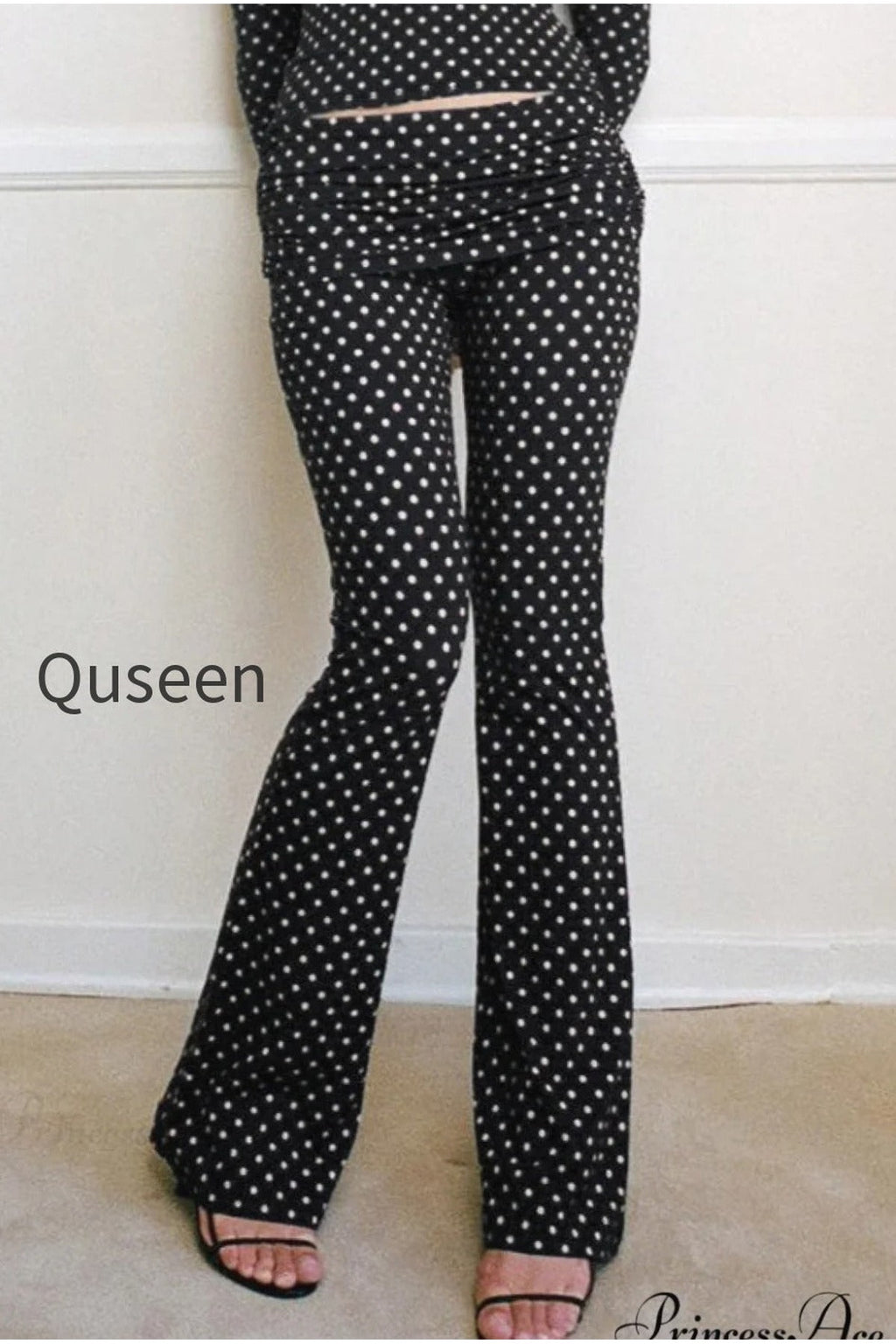 Polka Dot Vintage Off-Shoulder Long Sleeve Flare Two Piece Set