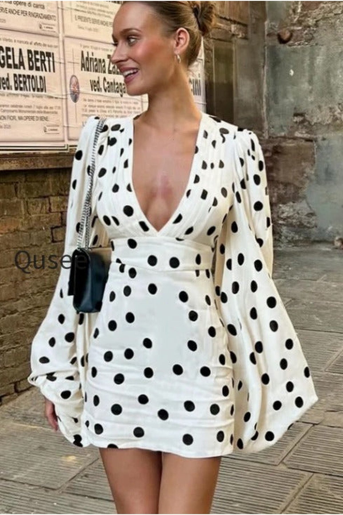 Vintage Polka Dot Bodycon Mini Dress