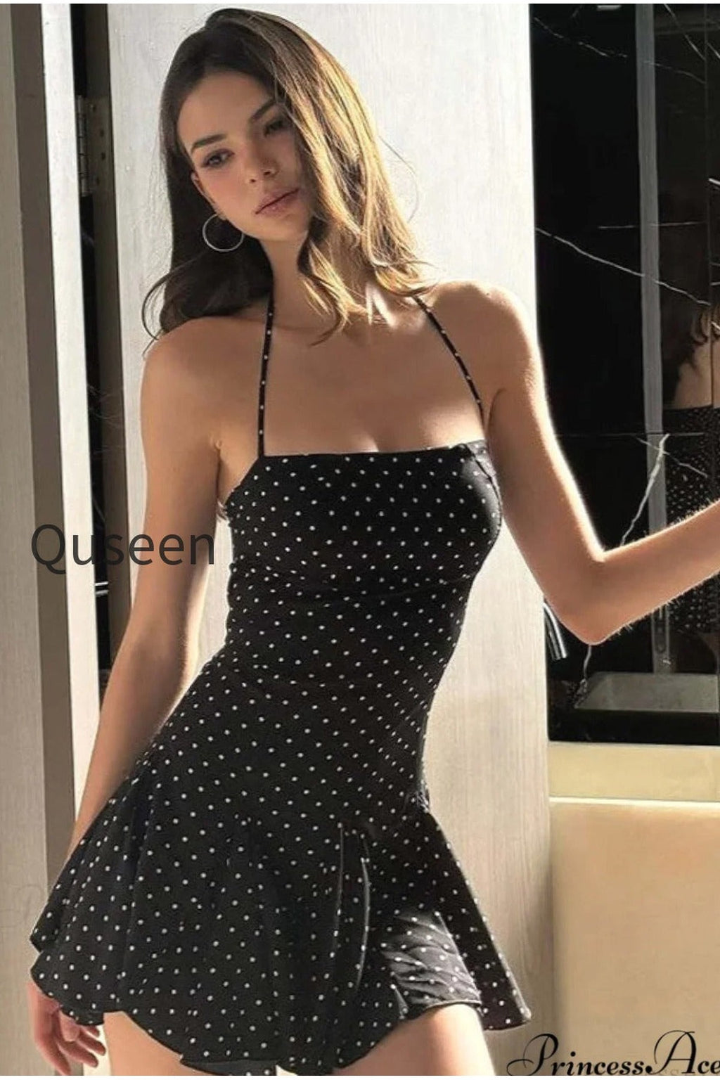 Vintage Polka Dot Halterneck Bodycon Party Dress