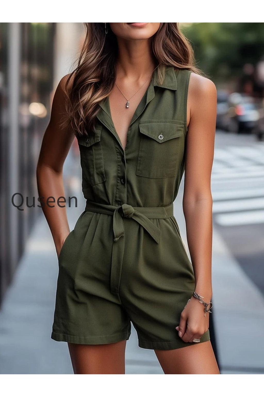 Chic Olive Sleeveless Utility Romper