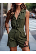 Chic Olive Sleeveless Utility Romper