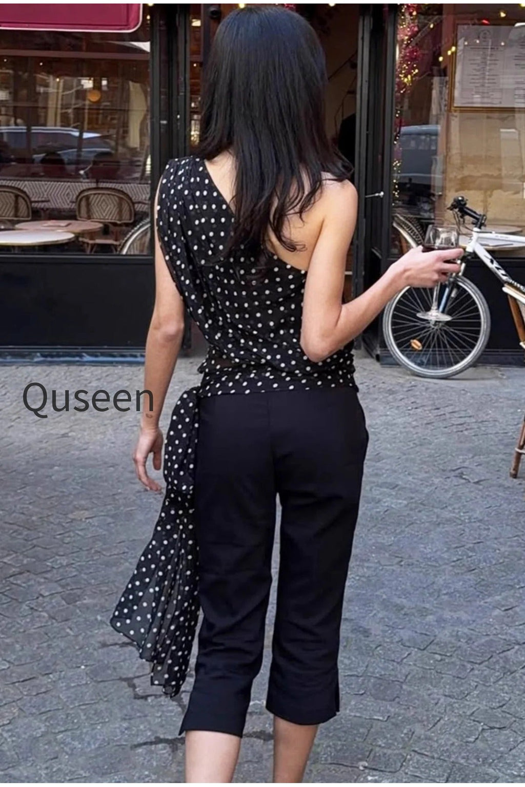 Polka Dot Mesh Asymmetrical Halter Tank Top