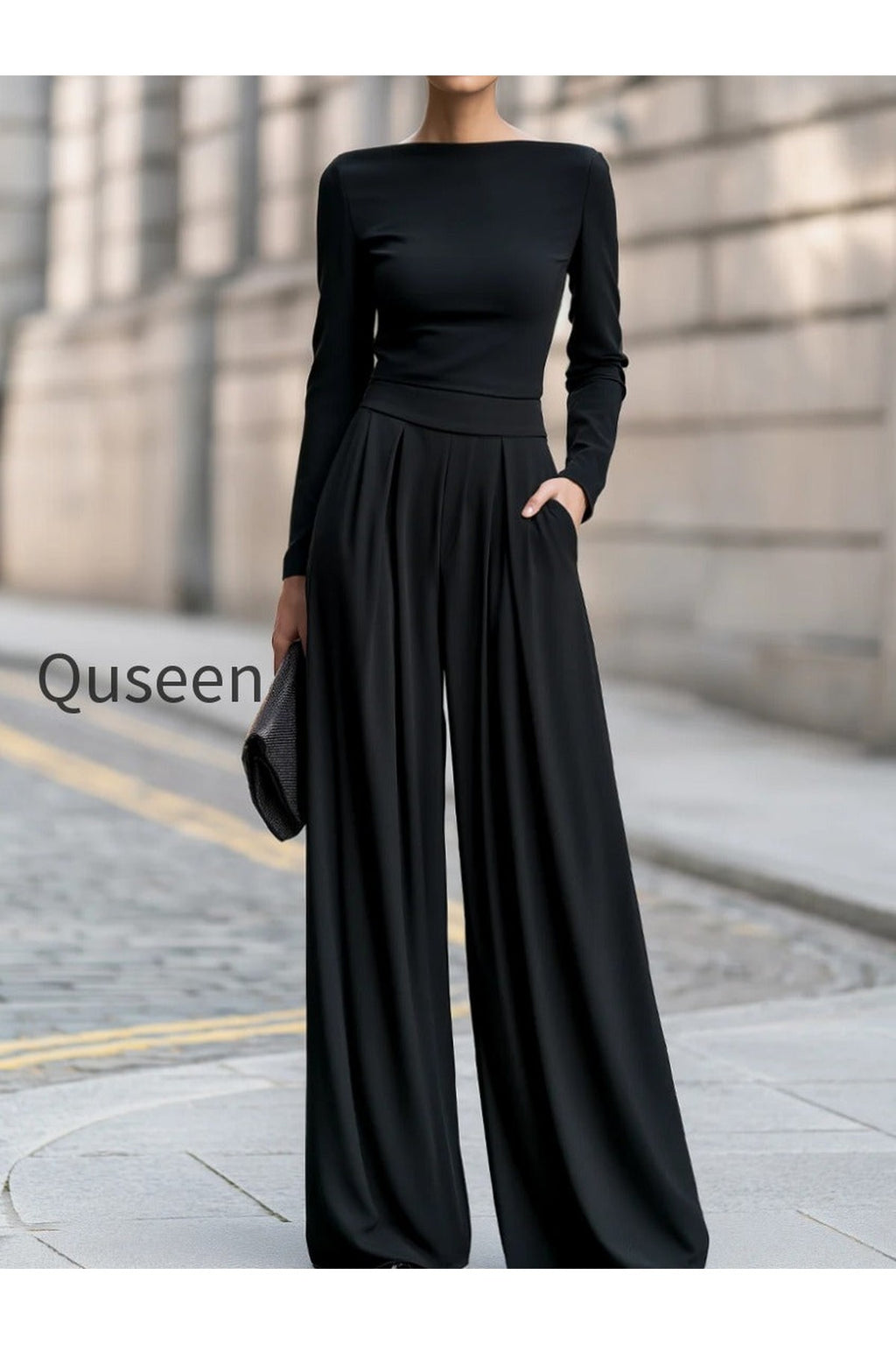 Elegant Boat Neck Wide-Leg Pleated Tailored Jumpsuit