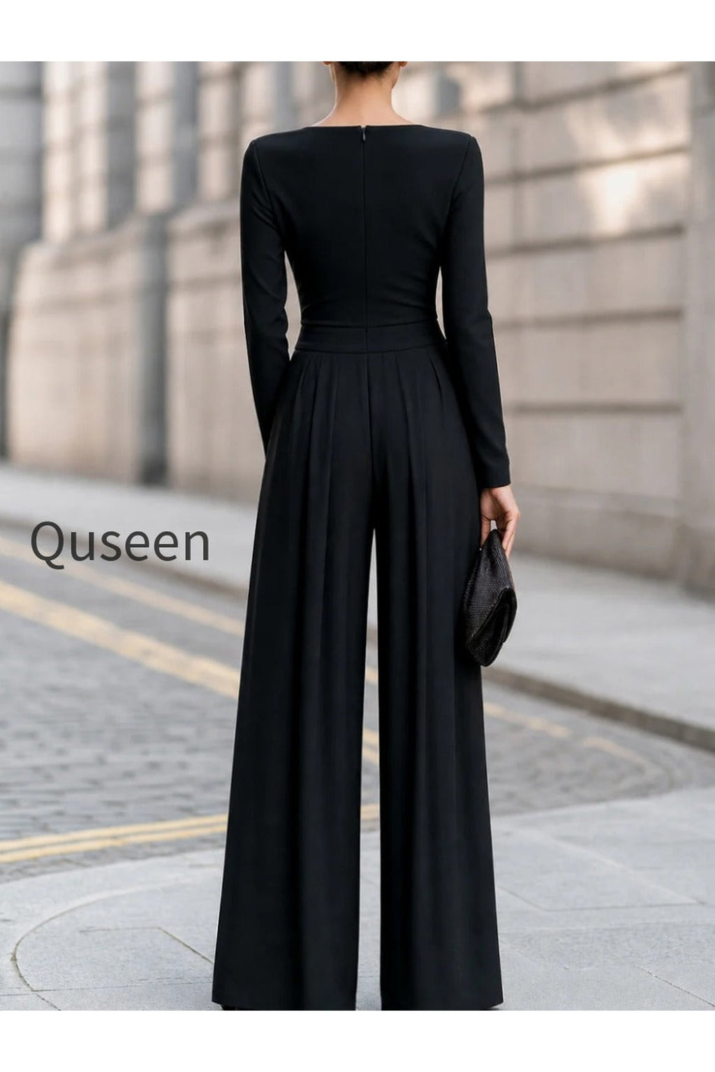 Elegant Boat Neck Wide-Leg Pleated Tailored Jumpsuit