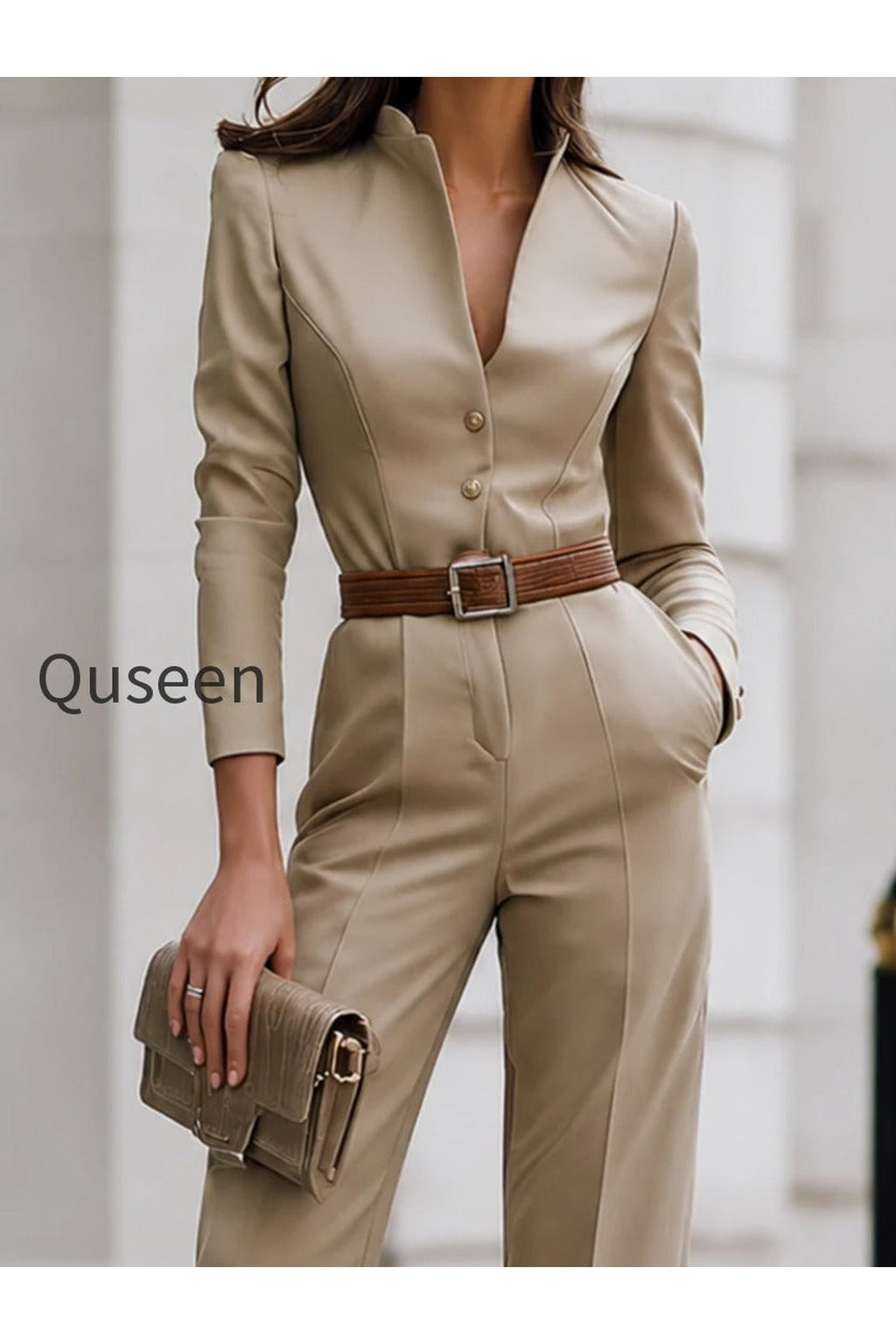 Belted Tailored Jumpsuit With Sculpted Waist And Straight-Leg Silhouette