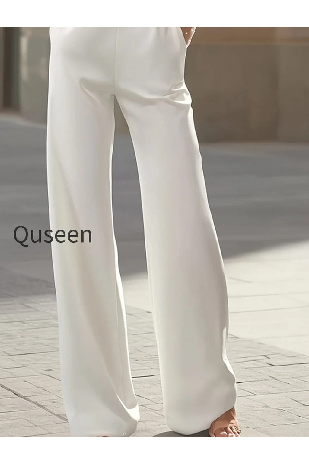 Pearl-Embellished Sheer Bodice White Jumpsuit