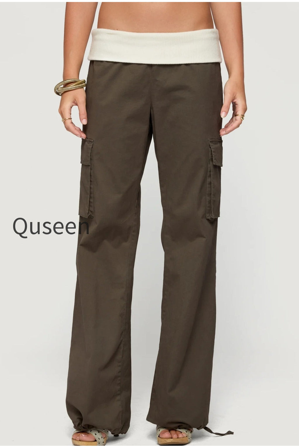 Jolee Contrast Ribbed Foldover Cargo Trousers