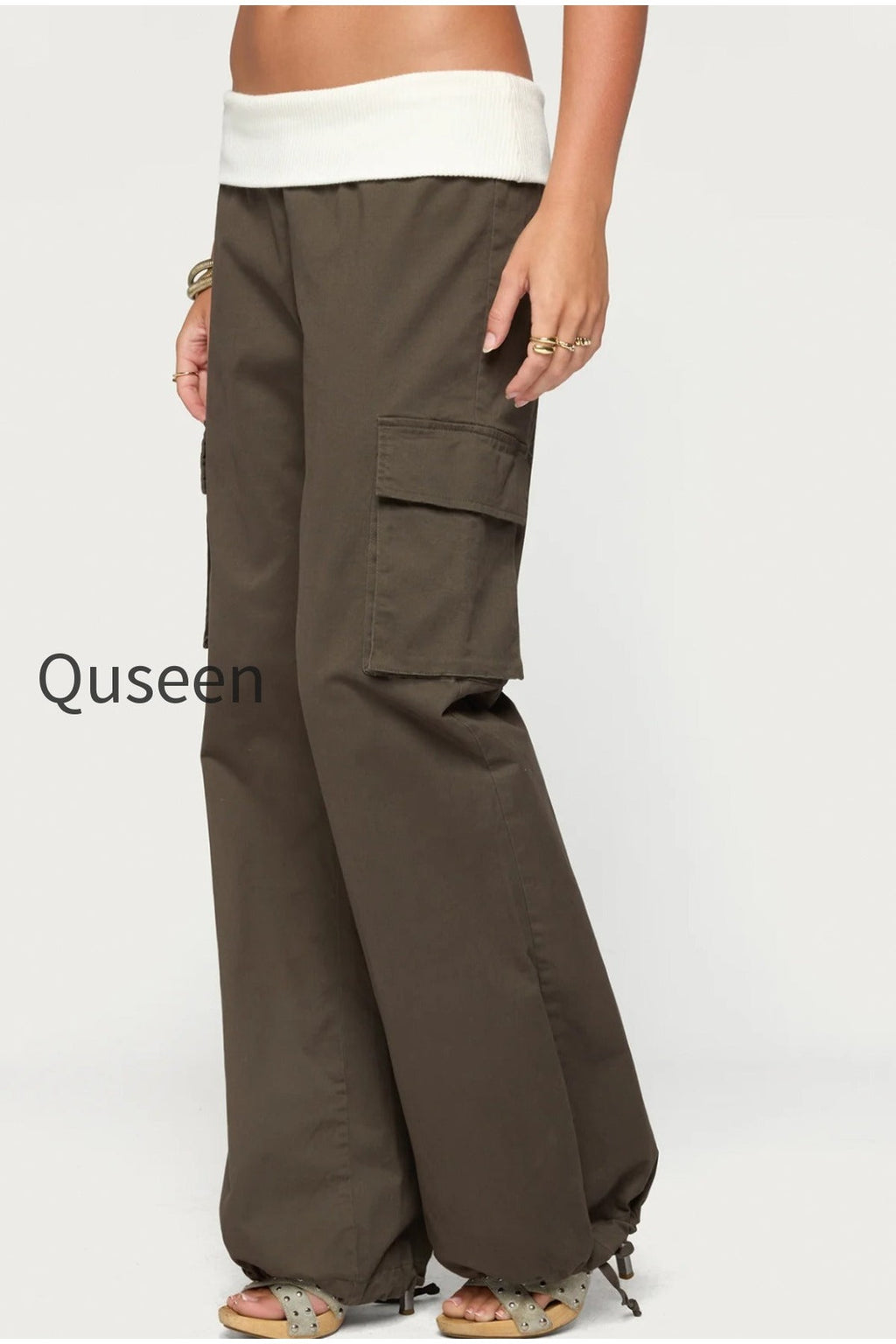 Jolee Contrast Ribbed Foldover Cargo Trousers