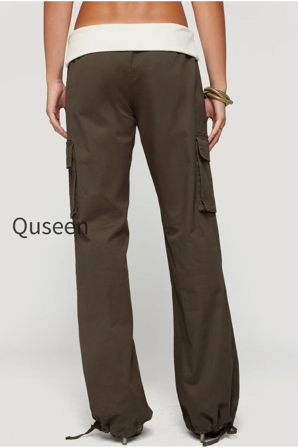 Jolee Contrast Ribbed Foldover Cargo Trousers