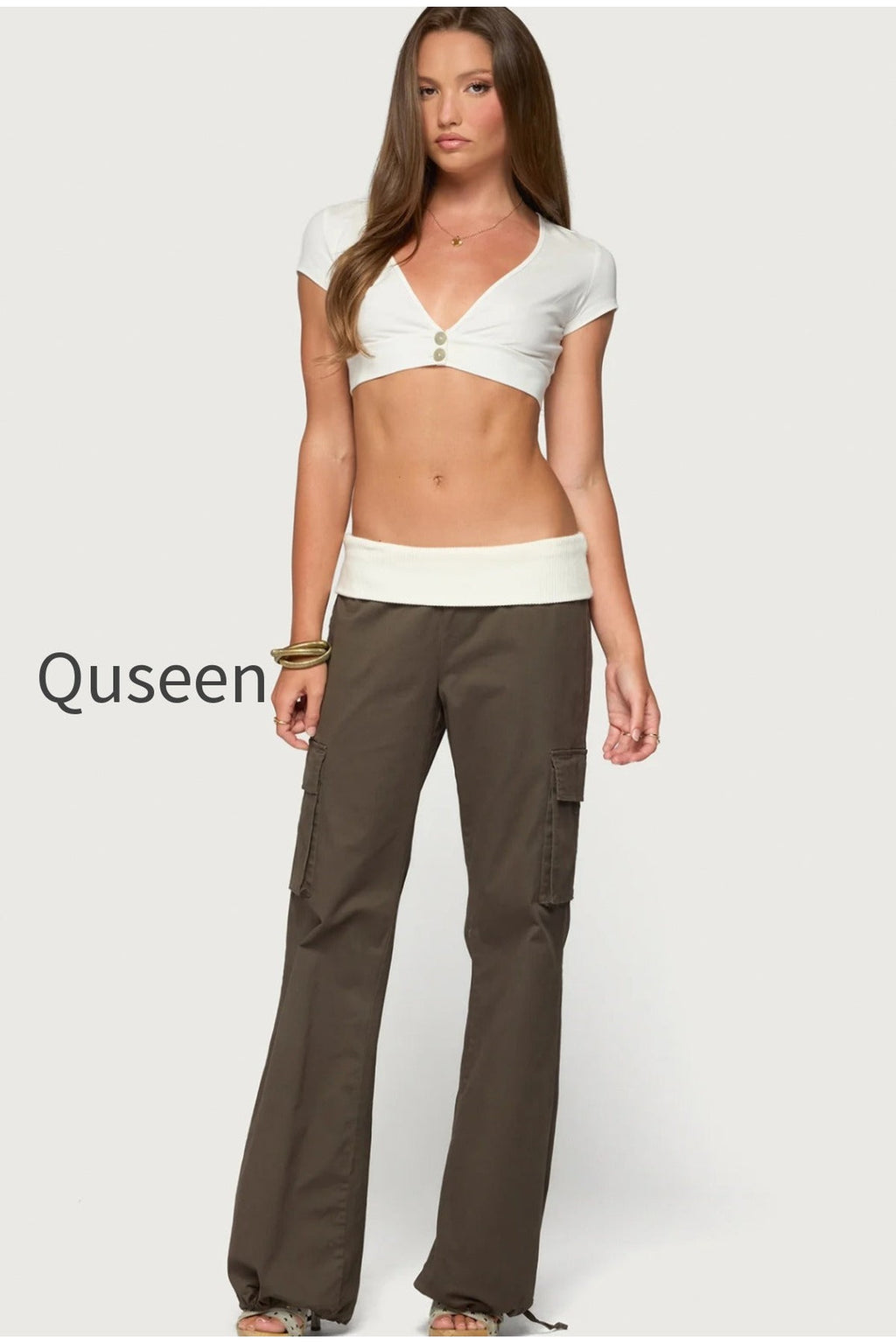 Jolee Contrast Ribbed Foldover Cargo Trousers